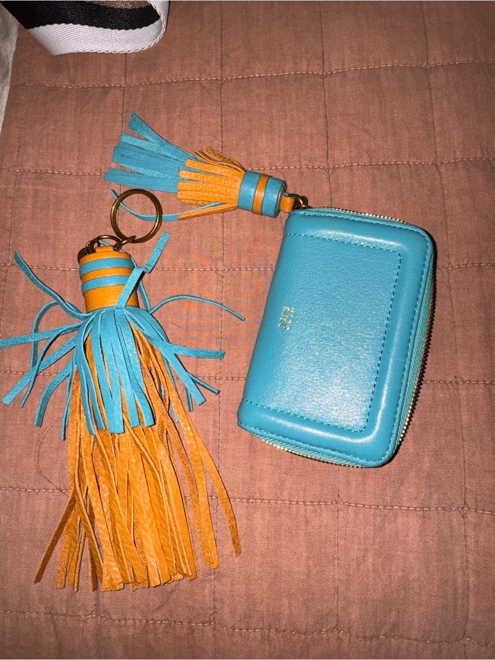 Hobo Turquoise Zip Card Wallet with Tassel Keychain